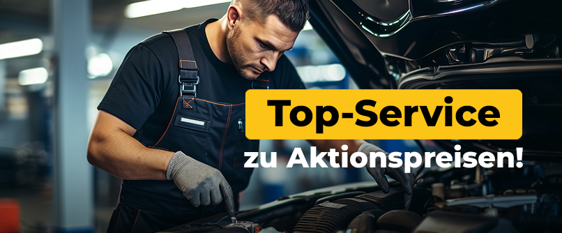 Werkstattmitarbeiter und Slogen Top-Service zu Aktionspreisen